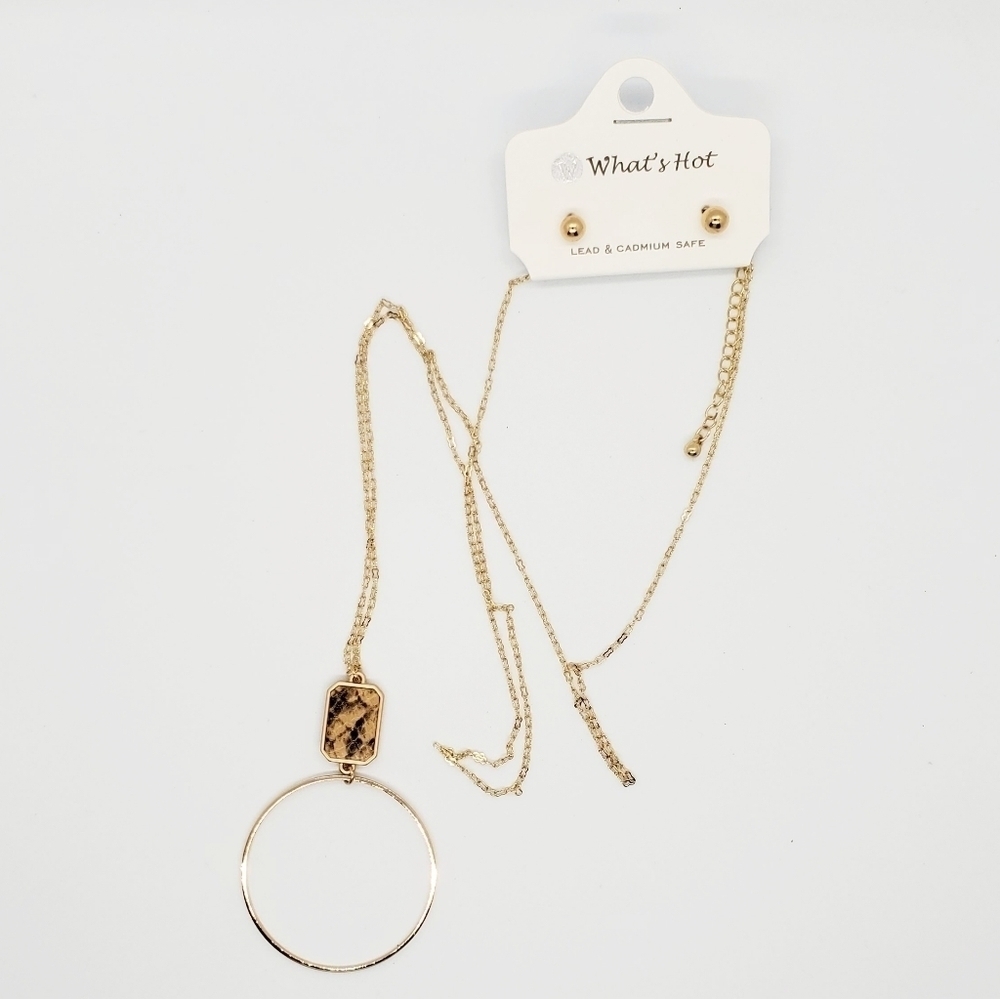 What's Hot Gold Drop Chain Snake Print Pendant Necklace & Earrings Set